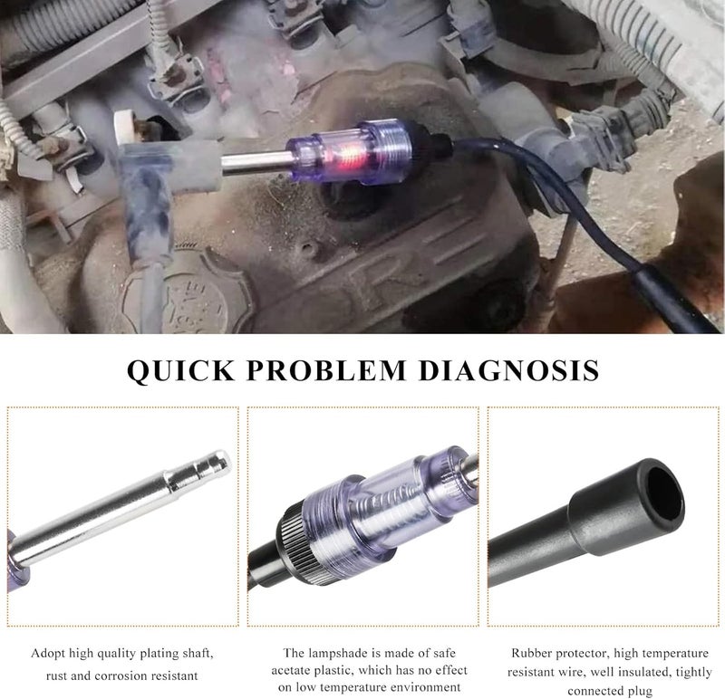 FSTURIOS Inline Spark Plug Tester, Plug in Straight Boot Motor Engine Ignition Lawnmower Checker, Universal Armature Diagnostic Detector Test Light for Check Ignition System - Image 3